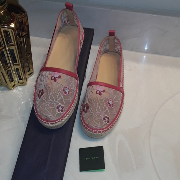 LONGCHAMP ESPADRILLE pink flowers and  leather - Picture 4 of 8